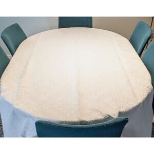 French Provence Matelassé Tablecloth Huge 58 X 123" Snow White Medallion Pattern